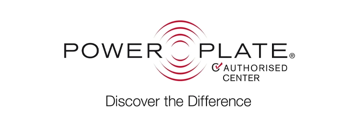 Logo for Power Plate®, an authorized center promoting vibration-based fitness technology with the tagline “Discover the Difference.”